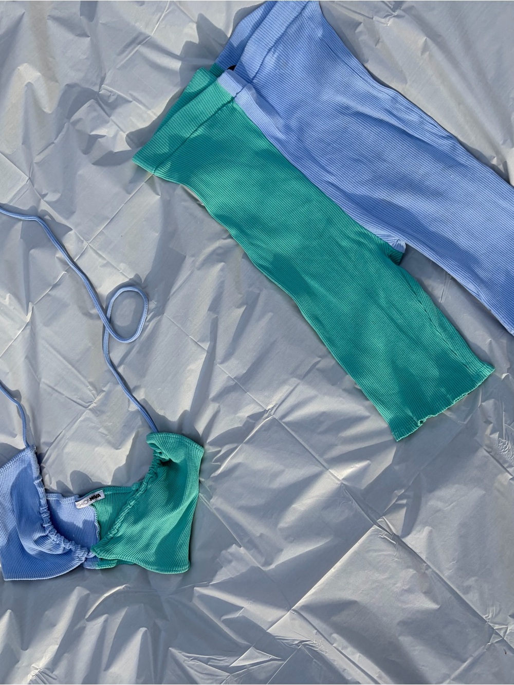 Fashion Nova Blue & Teal Ribbed Bralette and Tank Set
